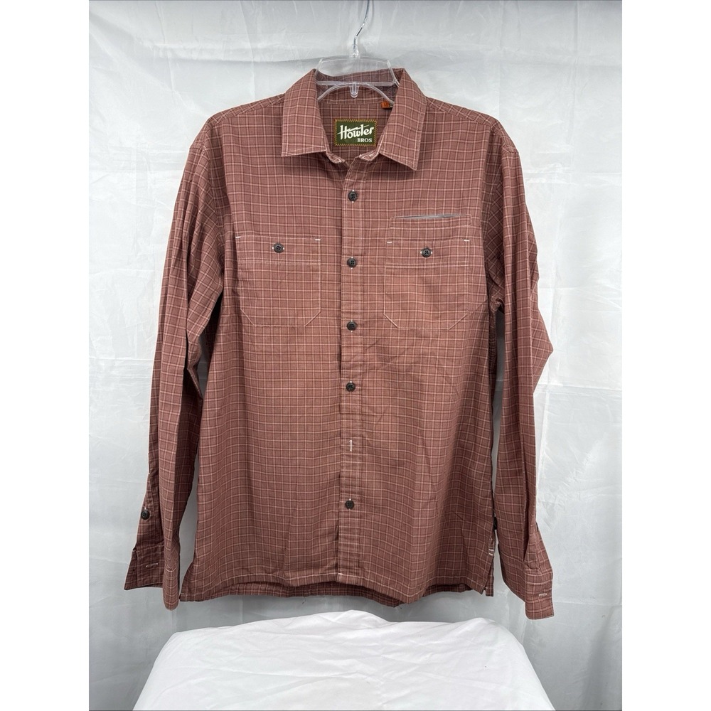 Howler Bros Shirt Button‎ Up Long Sleeve Rust/Cream Plaid Glasses Pouch Mens M